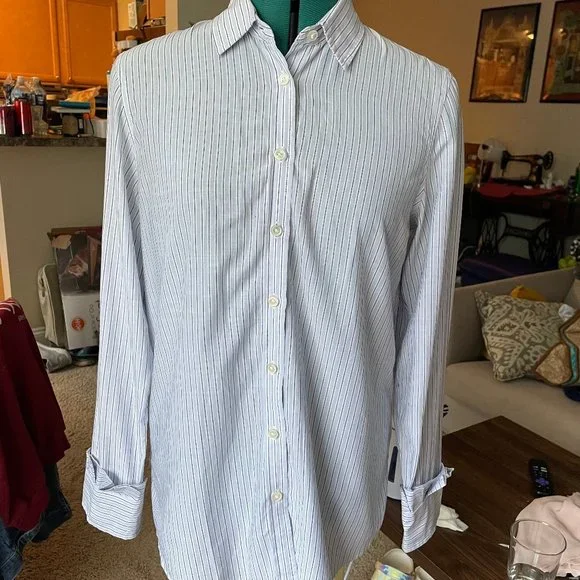 Striped Ruffle Cuff Button Down - Picture 1 of 5